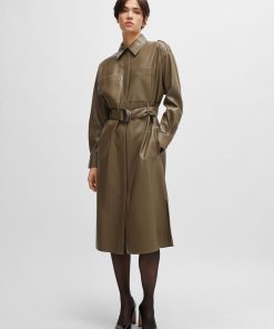 Hugo Boss Dresses-Belted shirt dress in perforated faux leather-hugo