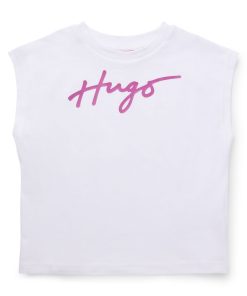 Hugo Boss-Kids’ sleeveless T-shirt in cotton with metallic handwritten logo-hugo boss sale