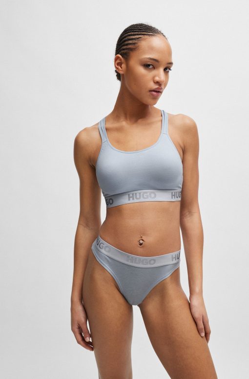 Hugo Boss Underwear, Pajamas, and Socks-Crossed-back bralette in stretch cotton with logo band-hugo boss store - Image 2