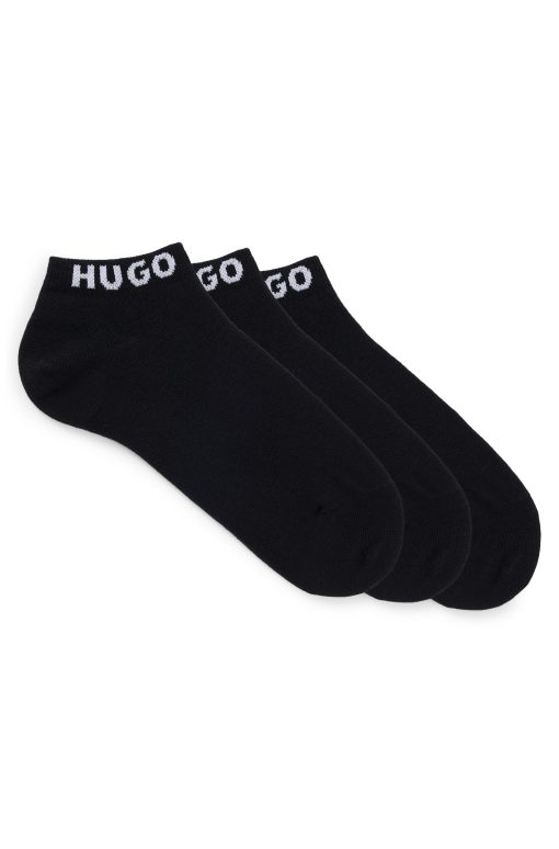 Hugo Boss Underwear, Pajamas, and Socks-Three-pack of ankle socks with logo cuffs-hugo boss store