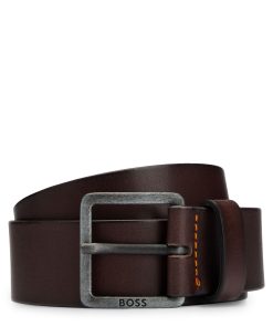 Hugo Boss Belts-Leather belt with logo and dark ruthenium hardware-boss hugo