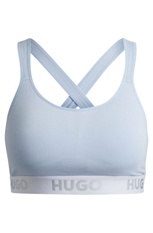 Hugo Boss Underwear, Pajamas, and Socks-Crossed-back bralette in stretch cotton with logo band-hugo boss store