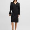 Hugo Boss Dresses-Bodycon business dress in checked wool-hugo boss near me 3