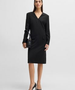 Hugo Boss Dresses-Tailored V-neck dress with flap pockets in relaxed fit-hugo