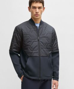 Hugo Boss Tracksuits-Hybrid sweatshirt with quilted upper body and mesh lining-boss store near me