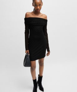 Hugo Boss Dresses-Stretch-mesh dress with all-over rhinestone studs-hugo boss store near me 2