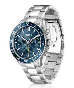 Hugo Boss Watches-Link-bracelet chronograph watch with blue dial-boss store 2