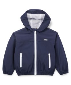 Hugo Boss-Kids’ waterproof hooded jacket with logo print-boss store near me 2