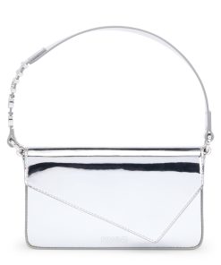 Hugo Boss Bags-Glossy silver-tone clutch bag with logo-trimmed handle-hugo boss outlet