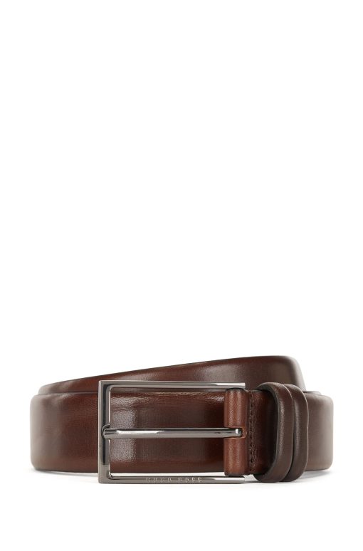 Hugo Boss Belts-Vegetable-tanned leather belt with gunmetal hardware-hugo by hugo boss