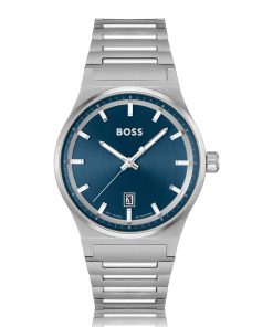 Hugo Boss Watches-Blue-dial watch with stainless-steel link bracelet-hugo boss near me