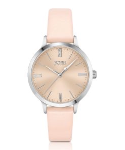 Hugo Boss Watches-Leather-strap watch with gold-tone brushed dial-boss store near me