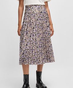 Hugo Boss Skirts-Maxi skirt in printed plissé satin-hugo boss near me