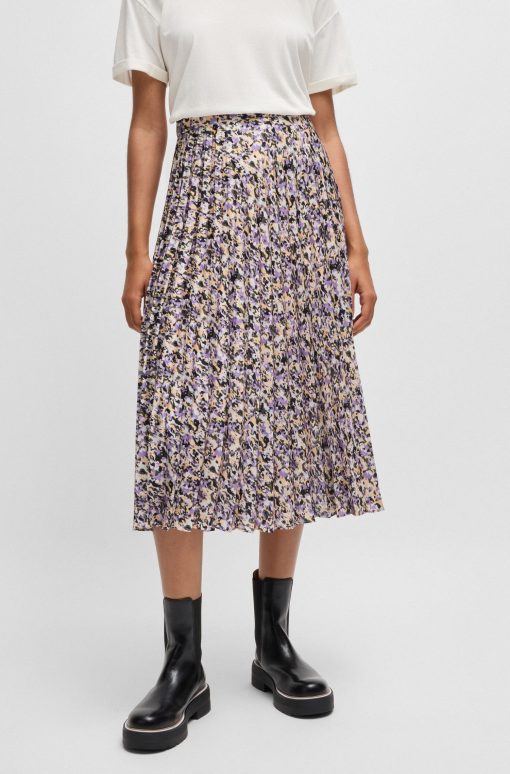 Hugo Boss Skirts-Maxi skirt in printed plissé satin-hugo boss near me