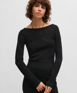 Hugo Boss Sweaters and Cardigans-Wide-neck sweater in stretch jacquard-hugo boss store near me