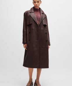 Hugo Boss Jackets and Coats-Double-breasted trench coat in crocodile-patterned leather-boss store