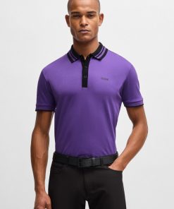 Hugo Boss Polo Shirts-Interlock-cotton polo shirt with striped collar-boss near me