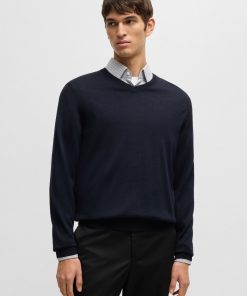 Hugo Boss-V-neck sweater in merino wool-boss outlet