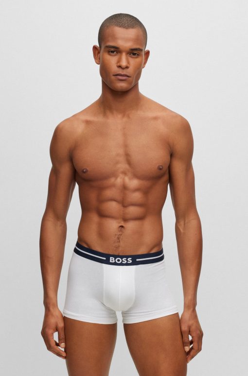 Hugo Boss Underwear-Three-pack of stretch-cotton trunks with logo waistbands-boss near me - Image 2