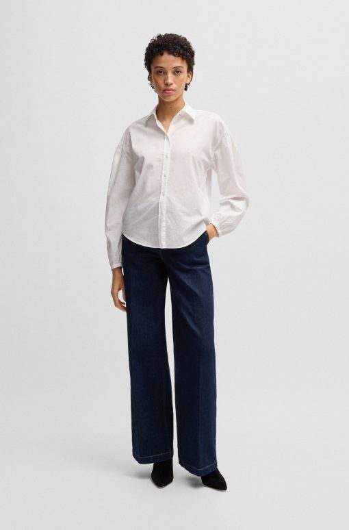 Hugo Boss Blouses-Regular-fit blouse in cotton poplin with point collar-hugo boss outlet - Image 2