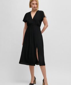 Hugo Boss Dresses-V-neck dress in dot-patterned silk-hugo boss sale 2