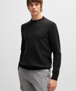 Hugo Boss Sweaters and Cardigans-Cotton sweater with knitted vertical stripes in regular fit-boss hugo