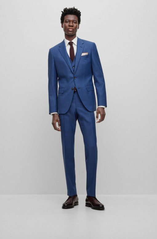 Hugo Boss Suits-Three-piece slim-fit suit in virgin wool-boss outlet