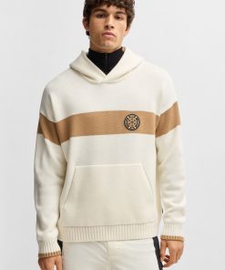 Hugo Boss Sweaters and Cardigans-BOSS Ski virgin-wool hoodie with camel stripes-boss hugo