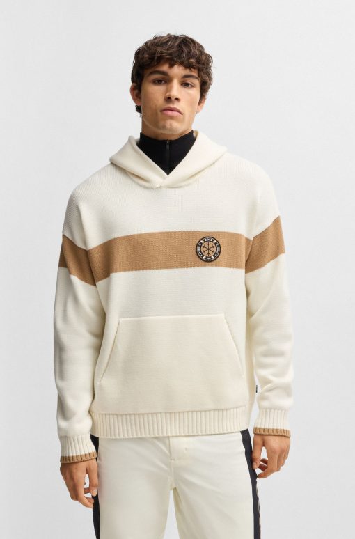 Hugo Boss Sweaters and Cardigans-BOSS Ski virgin-wool hoodie with camel stripes-boss hugo