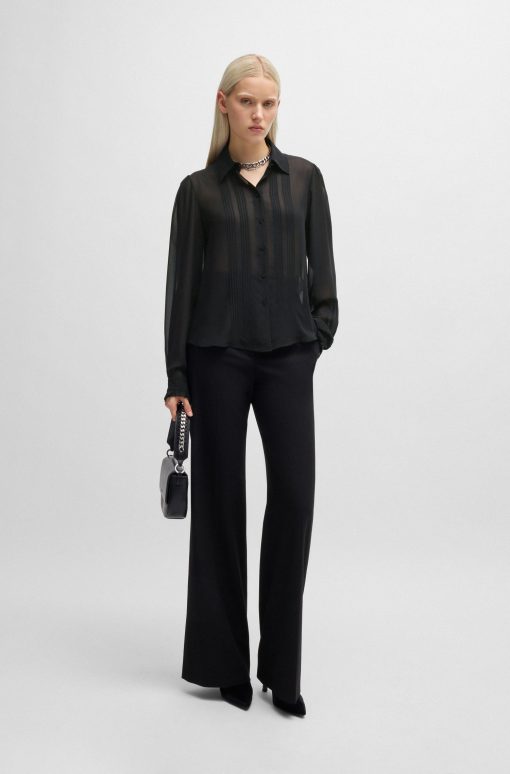 Hugo Boss Blouses-Sheer chiffon blouse with front pleats-hugo boss sale - Image 2