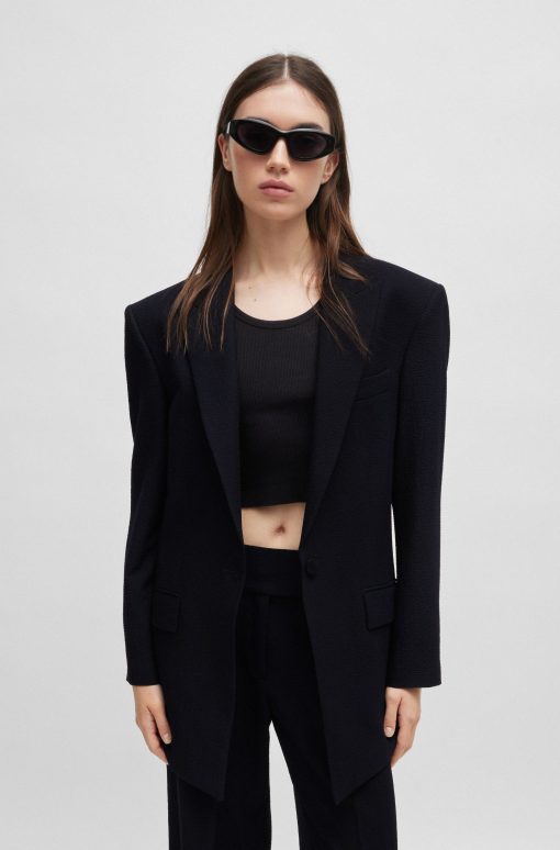 Hugo Boss Tailored Jackets-Longline oversize-fit jacket in seersucker fabric-boss store