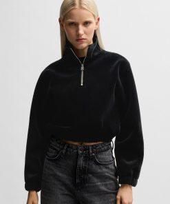 Hugo Boss Sweaters and Cardigans-Relaxed-fit zip-neck sweatshirt in stretch velvet-hugoboss