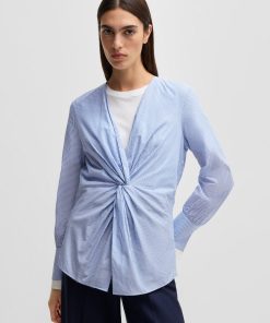 Hugo Boss Blouses-Twist-front slim-fit blouse in striped cotton-hugo