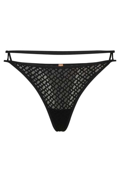 Hugo Boss Underwear, Pajamas, and Socks-String briefs with monogram pattern and cut-out details-hugoboss - Image 2