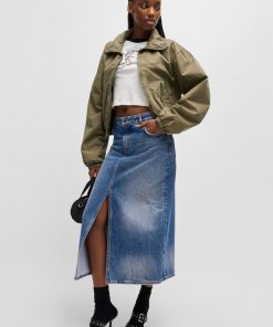 Hugo Boss Skirts-Denim midi skirt with front slit-boss store 2