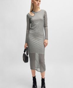 Hugo Boss Dresses-Houndstooth mesh midi dress with cut-out neckline-hugo boss store 2