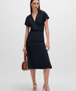 Hugo Boss Dresses-Drape-front dress in matte satin-boss hugo