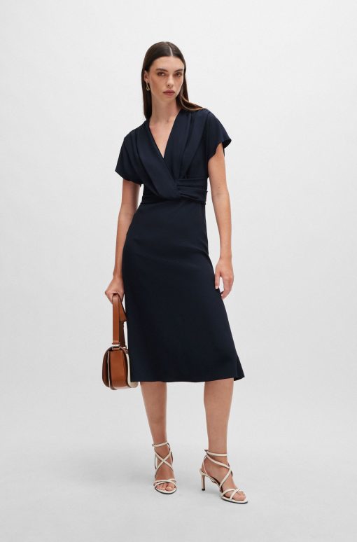 Hugo Boss Dresses-Drape-front dress in matte satin-boss hugo