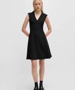 Hugo Boss Dresses-Sleeveless dress in stretch fabric with swing skirt-boss hugo 2