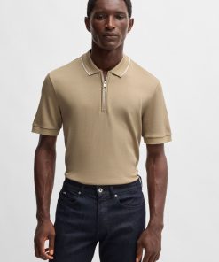 Hugo Boss Polo Shirts-Structured-cotton polo shirt with zip placket-hugo boss store