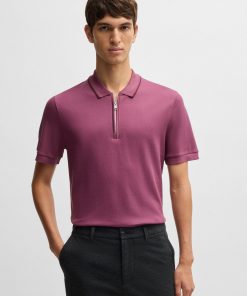 Hugo Boss Polo Shirts-Structured-cotton polo shirt with zip placket-boss near me