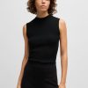 Hugo Boss Tops-Houndstooth mesh top with cut-out neckline-boss hugo 3