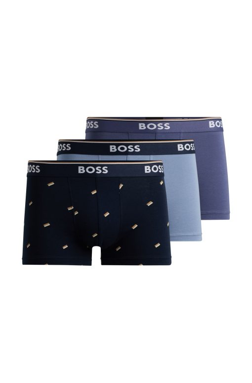 Hugo Boss Underwear-Three-pack of stretch-cotton trunks with logo waistbands-hugo