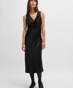 Hugo Boss Dresses-Cowl-neck dress in fluent satin with cowl neckline-hugo boss store near me 2