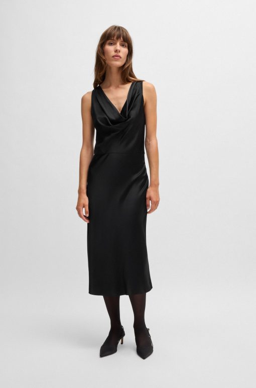 Hugo Boss Dresses-Cowl-neck dress in fluent satin with cowl neckline-hugo boss store near me - Image 2