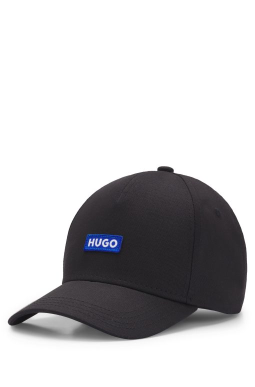 Hugo Boss Hats and Gloves-Cotton-twill cap with blue logo patch-hugo boss store