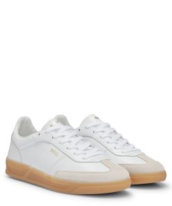 Hugo Boss Sneakers-Leather lace-up trainers with suede trims-boss near me