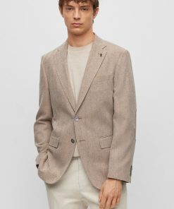 Hugo Boss Sport Coats-Slim-fit jacket in herringbone cotton and virgin wool-boss near me