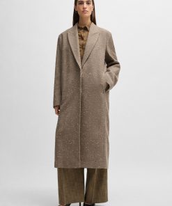 Hugo Boss Jackets and Coats-Herringbone-tweed coat with concealed closure in wool-boss near me