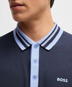 Hugo Boss Polo Shirts-Interlock-cotton polo shirt with striped collar-boss hugo 2